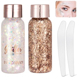 Gel Corporal Purpurina Escamas Sirena, 2PCS Brillos para el Cuerpo, Gel con Purpurina para el Cuerpo y Rostro, Glitter Brillante para Maquillaje de Fiesta de Año Nuevo y Celebraciones (01#07#)