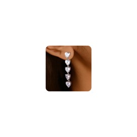 Lansora Silver Dangle Earrings for Women Dainty Charm Long Dangling Jewelry Five Heart CZ Drop Hoop Earring Stud for Valentine's Day Earrings Gifts