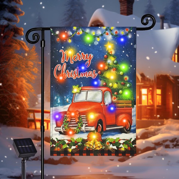 Solar Lighted Christmas Flag - 8 Modes Double Sided Tree