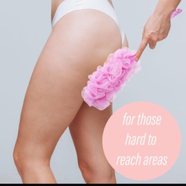 3pc Loofah Set - Long Loofah Stick, Shower Scrubber with Long Handle and Loop for Easy Hanging, Exfoliating Body Scrubber Value Pack