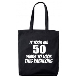 Lolmugs 50th Birthday Gift Bag, It Took Me 50 Years Look Fab Black 38x42cm 100% Cotton Tote