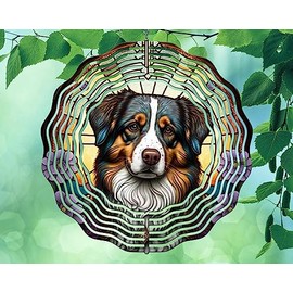 10 Inch Australian Shepherd Aussie Pup Dog Wind Spinner Yard Decor Aluminum Sublimated Garden Art Indoor Outdoor 3D Kinetic