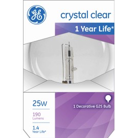 GE Lighting G25 Crystal Clear Incandescent Globe Light Bulb, 25-Watts, Medium Base, 6-Pack