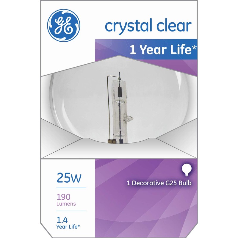 GE Lighting G25 Crystal Clear Incandescent Globe Light Bulb, 25-Watts,