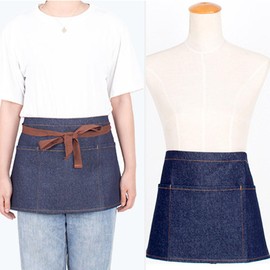 Waist Apron Denim Apron Waiter Waitress Apron with 3 Pockets Half Short Tool Apron Chef Apron with Long Strap Bistro Restaurant Gardening Half Apron Work Restaurant Apron Cooking Apron for Men Women