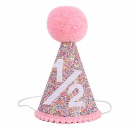 Alainzeo 1/2 Birthday Hat for Baby, Glitter & Comfortable 6-Month Party Hat with Elastic Headband, Perfect for Baby Photos and Milestone Celebrations(Rainbow)