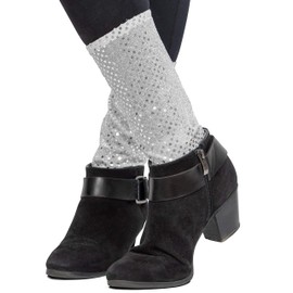 Skeleteen Silver Sequin Costume Socks - Sparkle Dance Party Silver Sequined Shiny Sock Cover Cuffs Costumes Accessories