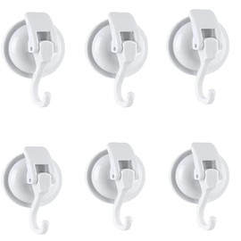SOCONT Heavy Duty Vacuum Suction Cup Hooks, White Plated Polished Super Suction for Kitchen Bathroom, 6 Pack