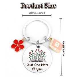 Fodfgxf Book Lover Gift Bookish Keychain Gifts for Women Readers Bookworm Women Teen Girl Birthday Christmas Book Club Gift Ideas Just One More Chapter Keyring