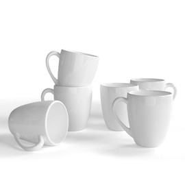 Serwrsw 16 OZ White Stoneware Coffee Mugs Set of 6, Large Ceramic Coffee Cups with Handle, Porcelain Coffee Mugs Sets for Latte, Milk, Tea and Juice