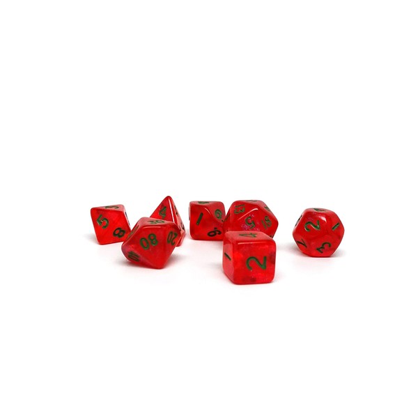10mm Mini Polyhedral Dice Collection - Includes one D20, D12, D10, D8, D6, D4, and D00 (Watermelon)