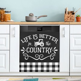 Buffalo Plaid Black Farmhouse Dishwasher Magnet Cover Large Magnectic Sticker Refrigerator Magnet Decor Fridges Door Magnet Sticker for Home Kitchen Decoration 23"x26"