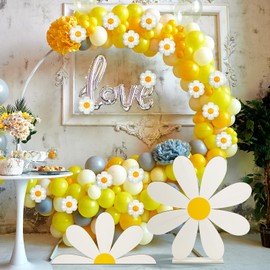 Amyhill 2 Pcs Large Daisy Wooden Decor Set Boho Daisy Standing Decor Big Daisy Party Decorations Wood Flowers for Baby Shower Birthday Wedding Gifts Bohemian Style Nursery Bedroom Indoor Outdoor