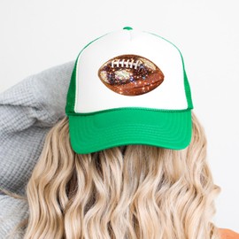 Glitter Football Trucker Hat for Women and Teens Classic 5 Panel Mesh Snap Back White/Kelly Trucker Hat
