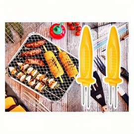 12 Pcs Corn Holders Set Stainless Steel Corn Cob Holders Twin Prong Sweetcorn Holder Corn on The Cob Skewers Fruit Fork for BBQ Kitchen Tool Outdoor Home Cooking