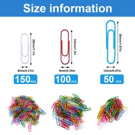 Paper Clips Assorted Size 400 Pieces,Large Medium Small Coloured Paperclips,Durable and Rustproof Paper Clip for Paperwork Office School Document Organization(28mm, 33mm, 50mm)