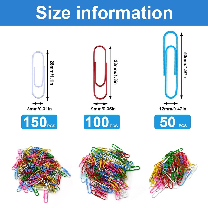 Paper Clips Assorted Size 400 Pieces,Large Medium Small Coloured Paperclips,Durable