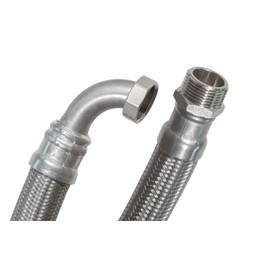 SFX® Reinforced Hose 150 cm DN25-1 Inch Male x 1 Inch Nut - 90 Degree Bend Drinking Water Flexible Hose Stainless Steel Braided 1500 mm