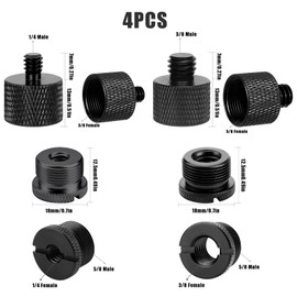 AIEX 8pcs Micro Thread Adapter, Mic Stand Adapter Thread Adapter, 5/8 Female to 3/8 Male, 3/8 Female to 5/8 Male, 5/8 Female to 1/4 Male and 1/4 Female to 5/8 Male (Black)