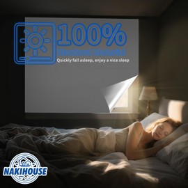 NAKIHOUSE 100% Blackout Blind, 200 x 150 CM Stick on Blackout Blinds for Windows, No Drill Temporary Blackout Curtains Suitable for Cutting any Size Shape, Black Out Blinds for Bedroom, Nursery, RV