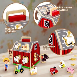 12 En 1 Juguetes Montessori para Niños y Niñas, Animales De Granja Juguetes De Clasificación De Formas, Juegos Didácticos Rompecabezas Apilable De Gra