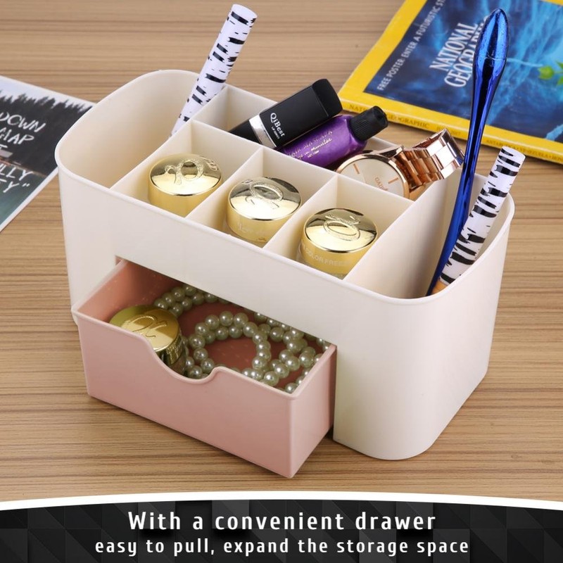 Multi-Functional Desktop Organizer with Drawer, Plastic Storage Box Jewelry Makeup