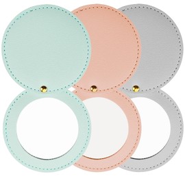 CAIRIAC Compact Mirrors for Women, Unbreakable Stainless Steel Mirror with PU Leather Sleeve, 3 Pcs Mini Portable Makeup Mirror for Purse, Pocket, Travel (Gray, Pink, Cyan)