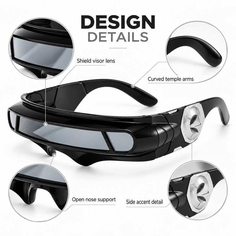 Polarized Shield Sunglasses for Outdoor Wear – Futuristic Rectangle Black