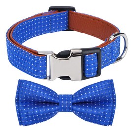 Rhea Rose Dog Collar with Bow Tie for Girl or Boy Gift Soft Durable Bowtie Blue dot Medium