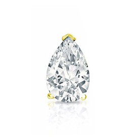 14k Yellow Gold Pear Diamond Simulated Cubic Zirconia SINGLE STUD Earrings V-Prong (3/4ct,Excellent Quality)
