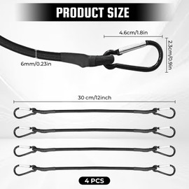 4 Pcs Bungee Cords with Carabiner Clips, Elastic 30cm Bungee Cords with Hooks, Stretchable Elastic Bungee Straps for Walking,Camping, Luggage, Tarps, Cars, Outdoor and Gardening Use 12inch Long Each