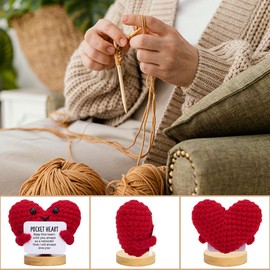 Pocket Hug Heart Cute Emotional Support Crochet Hearts with Positive Messages I Love You Gifts for Mother Father Inspirational Gifts for Women Men Friends Heart Motivational Desk Decor for Home Office
