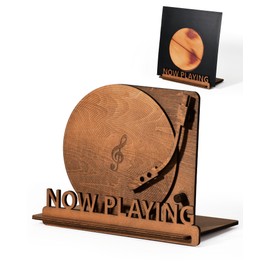 BS-VOG Now Playing Vinyl Record Stand, Spiral Groove Texture LP Storage & Album Display Holder, Rustic Home Décor, Ideal for Vinyl Record Lovers