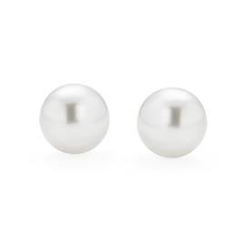 Classic Simple Elegant Bridal White Simulated Pearl Ball Stud Earrings For Women Teens .925 Sterling Silver 12MM