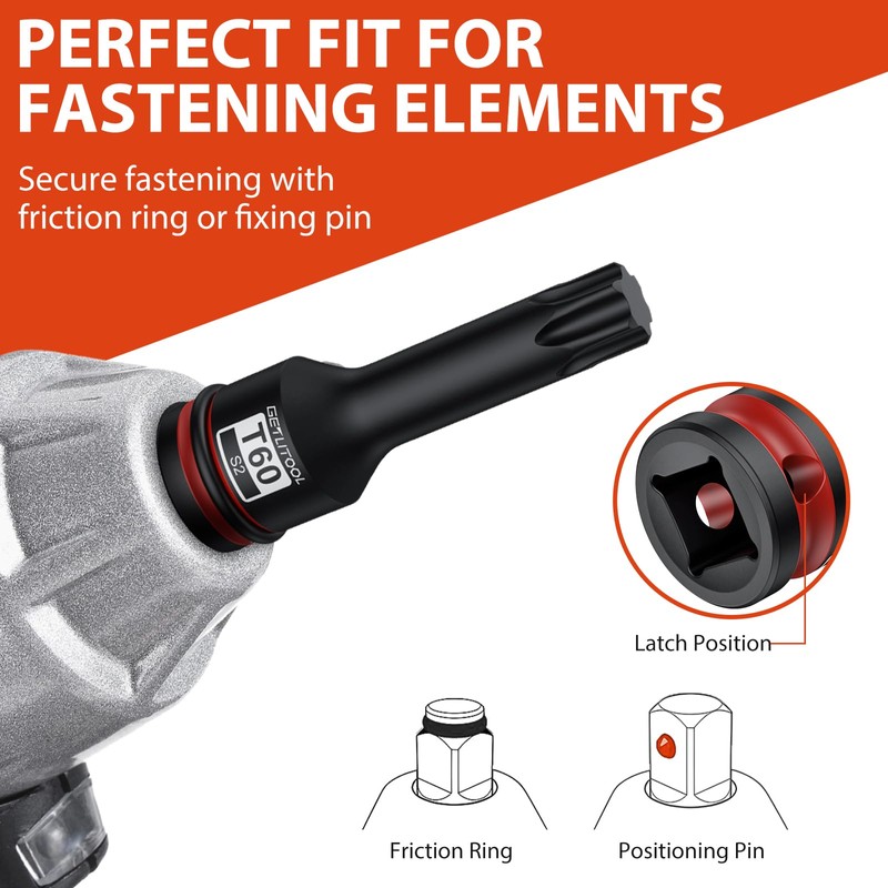GETLITOOL 8Pcs Impact Torx Bit Socket Set, 1/2" Drive S2
