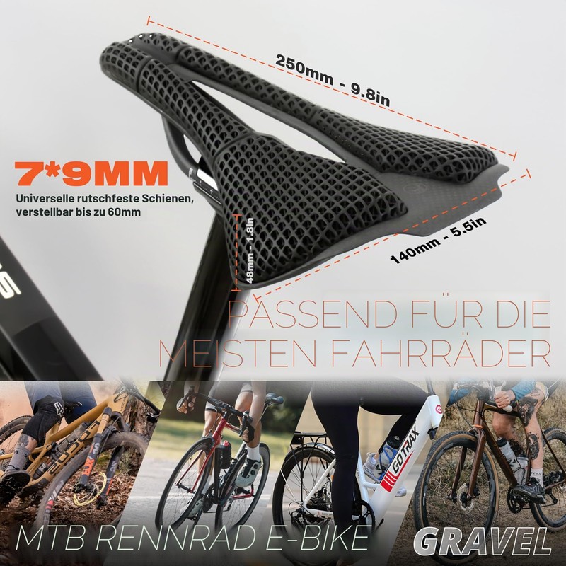 IMPALAPRO Carbon Saddle 3D Print Ultralight 250 x 140 mm