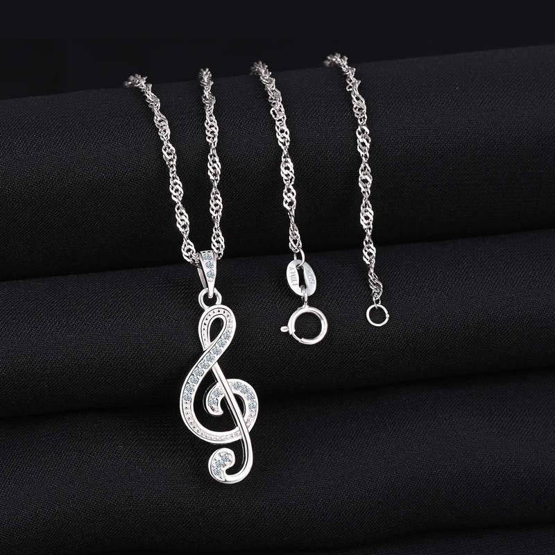 MICGIGI Women's 925 Sterling Silver Necklace Music Note Shape Cubic