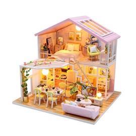 OZJAY DIY Miniature House Kit, Mini House Building Kit with LED & Furniture, DIY Wooden Dollhouse Miniature Kit for Adults Teen, Wooden Crafts Lovely Dollhouse Kit, Sweet Time