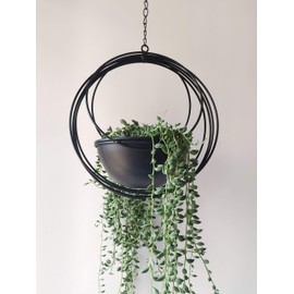 RISEON Boho Metal Plant Hanger,Metal Geometric Hanging Planter, Modern Planter, Mid Century Air Plant Holder Stand, Minimalist Planter for Indoor Outdoor Home Wedding Decor (Black)