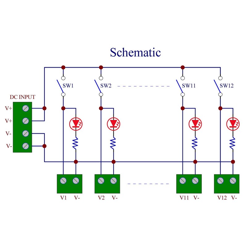 DIN Rail Mount 12 Channel Paddle Switch DC Power Distribution