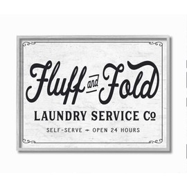 Stupell Industries Fluff and Fold Laundry Room Vintage Country Sign, Designed by Lettered and Lined Wall Art, 11 x 14, Grey Framed
