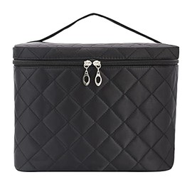 Large Make Up Bag,Portable Cosmetic Bag with Handle Zipper Waterproof Make Up Organizer Bag Travel Toiletry Bag for Women Girls (Black)