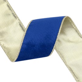 VATIN Blue Velvet Wired Ribbon 1.5" Metallic Blue Gold Velvet Christmas Ribbon for Floral Arrangements Wrapping Gifts Stylish Decor Creation -Continuous 5 Yards