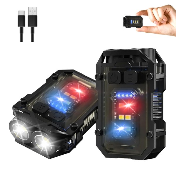 PINSAI 2 Pack Mini Keychain Flashlight with Clip, LED Magnetic