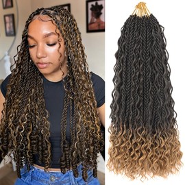 Senegalese Twist Crochet Hair with Curly Ends 9 Packs Pre-Looped Boho Island Twist Crochet Braiding Hair 14 Inch Goddess Braids for Black Women