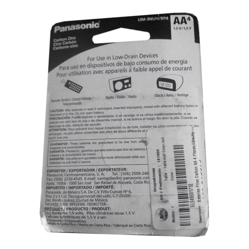 Panasonic Pila Bateria Panasonic Aa Delgada Carbon Uso Rudo