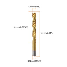 HARFINGTON Brad Point Drill Bit 12mm(15/32") Dia Straight Round Shank Drill Metric Brad Point Spiral Twist Drill Bits for Carpenter Woodworking Plastic Rubber, Golden