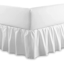 Plain 100% Egyptian Cotton Fitted Valance Sheet | Easy Care 16" / 40cm Extra Deep Frilled Valance Fitted Bed Sheet - Machine Washable - Single Double King Size (White, Single)