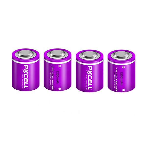 PKCELL 1/2AA Size Batteries 3.6V 1200 mAh ER14250 Non-Rechargeable Lithium Batteries Single-Use Lithium Thionyl Chloride Battery DO NOT Charge Battery 4Pcs