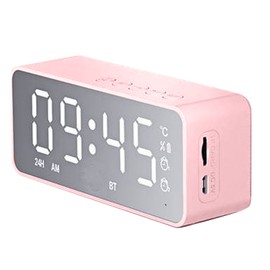 Bluetooth Speaker Alarm Clock Multifunction Electric Alarm Clocks Mirror Surface with Dual Alarms for Home Bedroom Pink